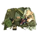 A mens heavy olive drab round neck size 100 military issue jersey; together with a pair of foul