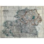 A WW2 silk escape and evasion map of Northern and Southern Ireland, approximately 39x55cm, in very