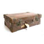 A vintage leather suitcase, with leather corners, monogrammed A.B.E, 63x41x21cm