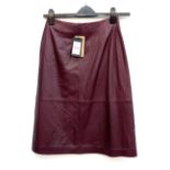 A size 8 burgundy Jaeger leather skirt with back pocket