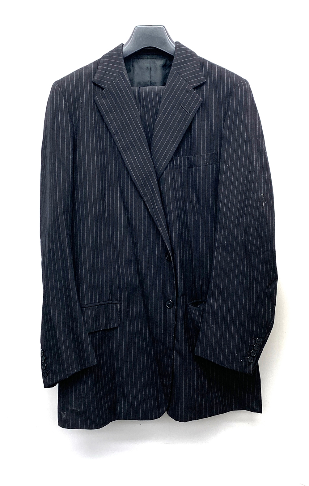 A Davies & Son London 1970s single breasted pinstripe suit, button fly, tunnel top and turnups,