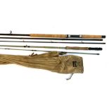 A Silstar X-Citer WR three piece 14' graphite salmon rod, #9-10, in original bag; together with a