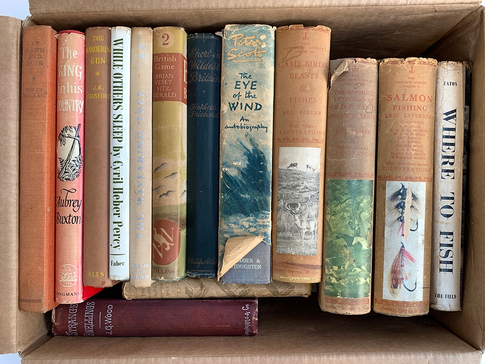 A mixed box of books, mainly on the subject of sporting and fishing, to include 'The Lonsdale