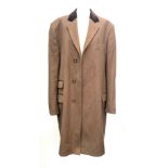 A Charles Tyrwhitt covert coat, size 42, claret silk lining, brown velvet collar