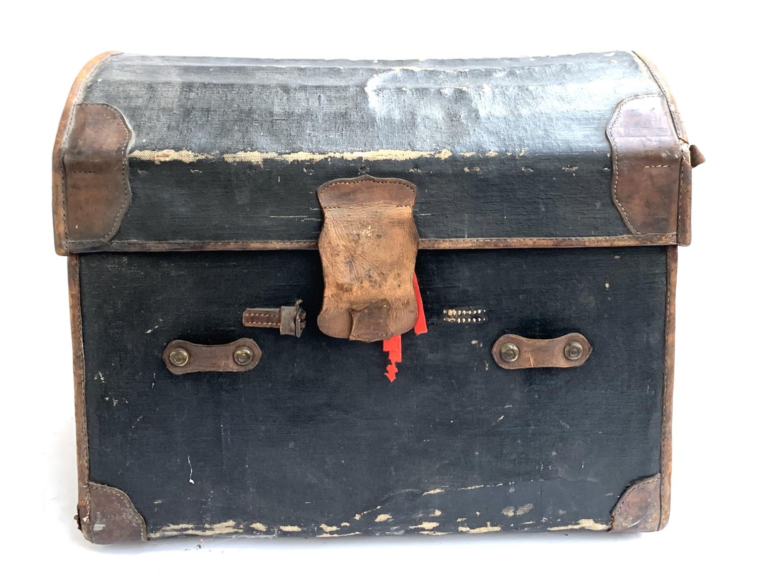 A Victorian canvas domed travel trunk, made at the Army & Navy co-operative limited, with
