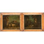 A pair of early 19th century paintings on glass depicting game shooting, each 30.5x36.5cm (2)