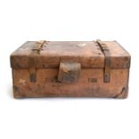 A Victorian leather and brass studded trunk by W. Insall & Sons, Bristol, with leather straps and