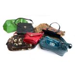 A mixed box of designer bags, some Italian, one in bright green leather by M. Davidson