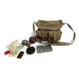 A Hardy Bros. Ltd Alnwick heavy duty canvas fly fishing bag; various nylon casts with flies and