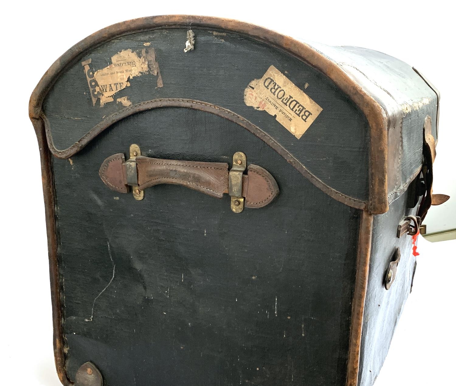 A Victorian canvas domed travel trunk, made at the Army & Navy co-operative limited, with - Image 4 of 4