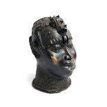 An early West African bronze incense burner in the form of a bust, 33cm high