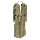A Baccarat green suede full length duffel style coat, size 10