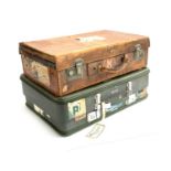 A Revelation 'Silverline' vintage suitcase; together with a vintage brown leather suitcase, with