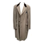 A Grenfell wool covert coat with brown velvet collar, 46" chest