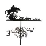 A good quality weather vane, surmounted by a huntsman, hounds, and running fox, approximately 87cm