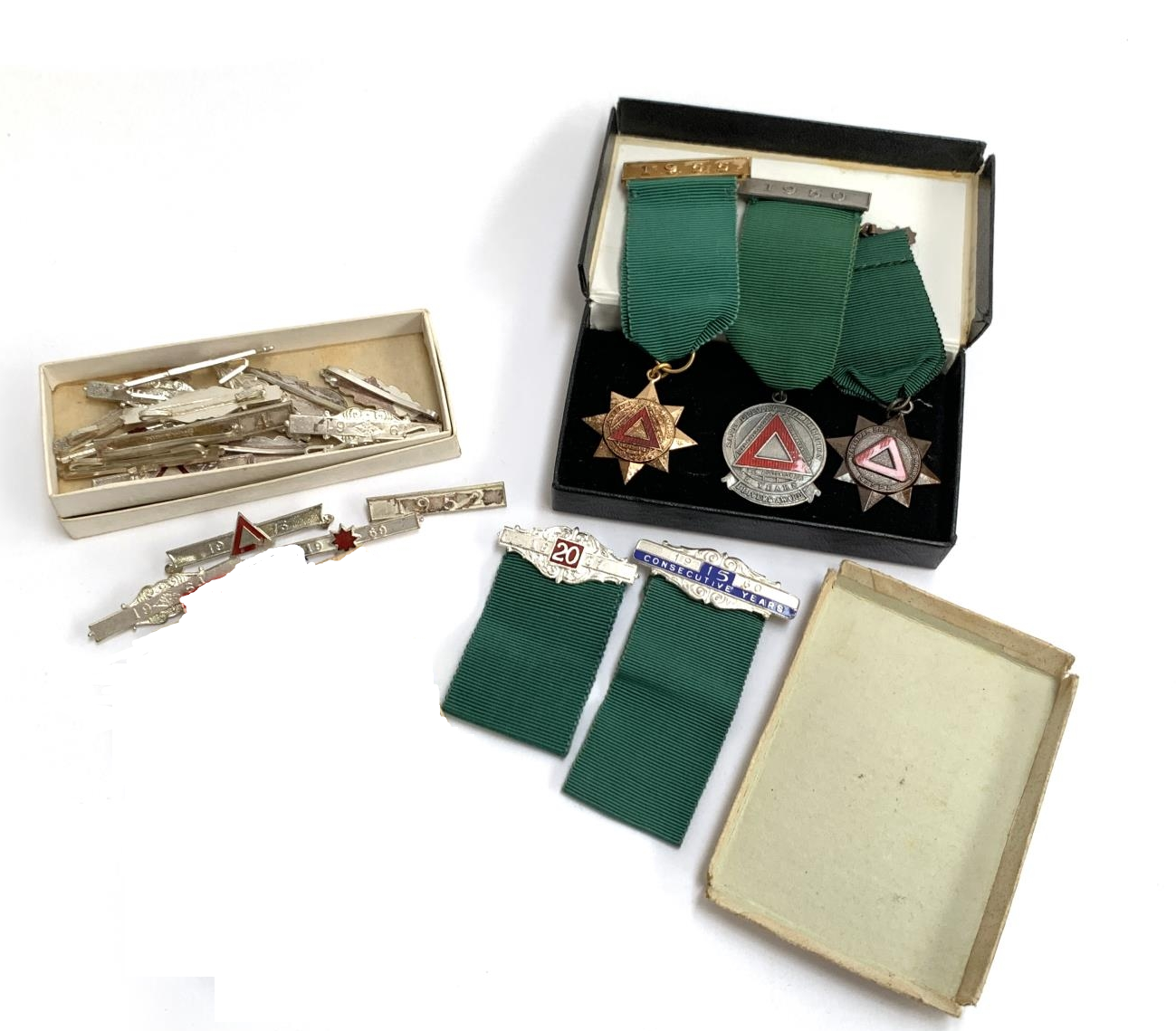 A collection of 'The Royal Society for the Prevention of Accidents' safe driving competition medals,