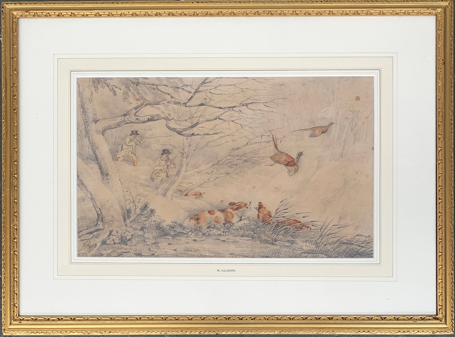 Samuel Henry Alken (1810-1894), Putting up a Brace of Pheasants, watercolour, 26.5x44cm