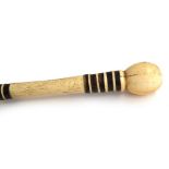 A 19th century bone and baleen walking cane with turned knop, 90cmL