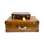 A large vintage suitcase, with leather corners, marked A. J Earle, 77x46x28cm; together with one