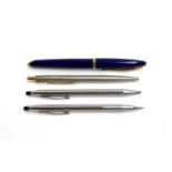 A Waterman blue and gold trim ballpoint pen; together with a Cross ballpoint pen and mechanical