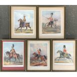 Five framed prints depicting Lancers, Dragoons, etc