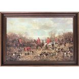 Fox hunting interest, textured print laid of canvas 'The Early Morning Meet' 50x75cm