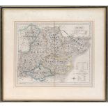 A 19th hunting map of Essex, by J & C Walker, displaying the hunt countries, framed and glazed,