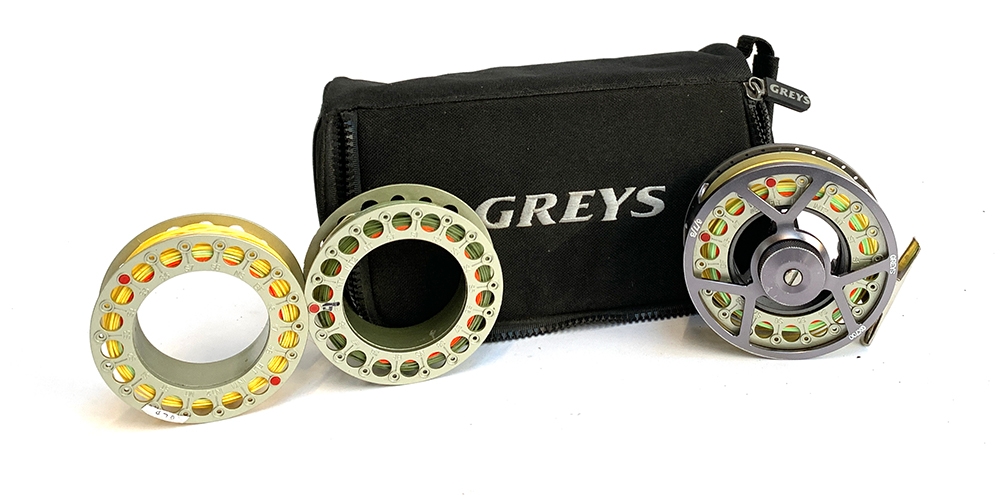 Greys GX700 #6/7/8 flyfishing reel loaded with floating line and two further spare spools with