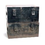 Two WW2 heavy ammunition boxes, with side handles, one marked Valor Co. Ltd. 1942 G.VI.R, 56x40x28cm