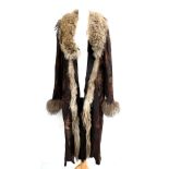 A fur lined leather coat, with shawl collar, size 10 (af)