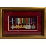 A medal group of eight miniatures, in a display frame, awarded to Cdr. Innes Hamilton DCS and bar,