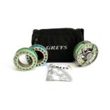 Greys GX700 #6/7/8 flyfishing reel loaded with floating line and two further spare spools with