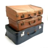 Three vintage suitcases, the largest 53cm wide (3)