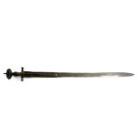 An Indian sword with double edged 75cm blade, some damage