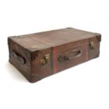 A vintage canvas suitcase, Featherweight trademark, leather corner bracings, 77x46x24cm; together