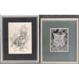 King, pencil study of a red fox cub, 21x16cm; together with Lesley Winchcombe 1970, print of a