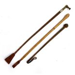 Three vintage riding whips, one bamboo, another with a brass tamping attachment (3)