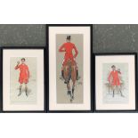 Snaffles (Charles Johnson Payne, 1884-1967), three handle coloured prints of hunt members, the