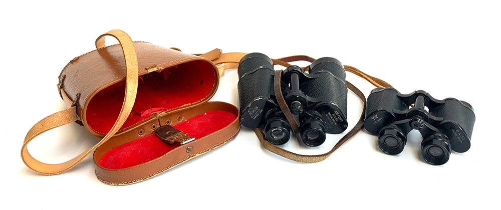 A pair of Air Port 10x50 field binoculars by Eikow, in a hard leather case; together with a pair