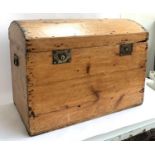 A dome top pine travel chest, with loop handles, 83x50x62cm