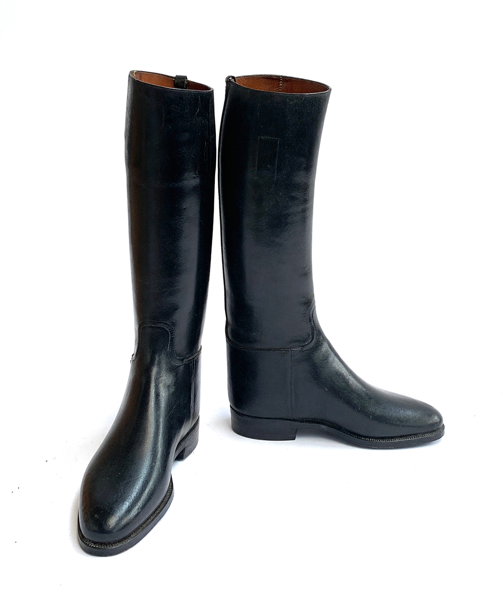 A pair of miniature black waxed calf gent's boots for display purposes, possibly Maxwell, 34cm high