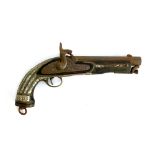 A percussion pistol, marked Tower 1858, with mother of pearl inlay