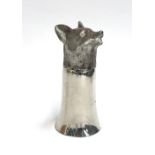 A white metal fox mask stirrup cup, 15cm high