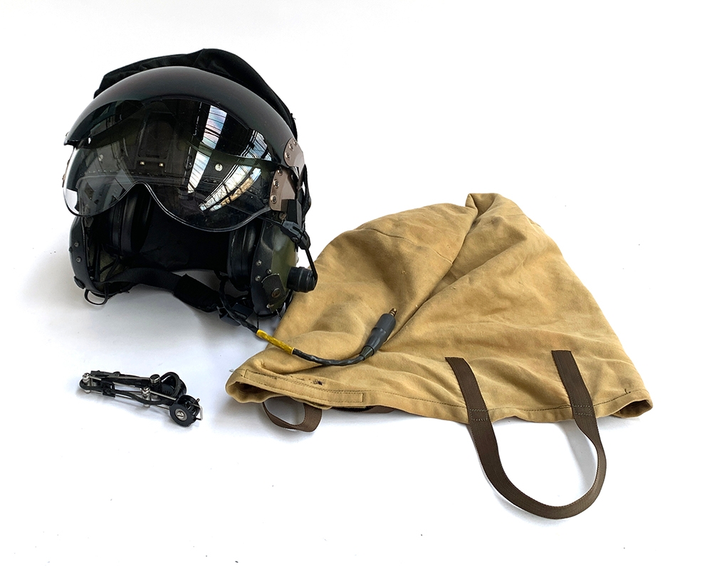 A Military Aircrew Helmet Mk4a, medium broad, with spare boom mic, (RAF spec), with cloth helmet bag