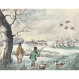 An 19th century watercolour of wildfowling, 23x28cm