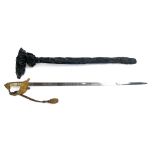 A Royal Navy Officers' dress sword with lion's head pommel, wire bound shagreen grip, Gothic