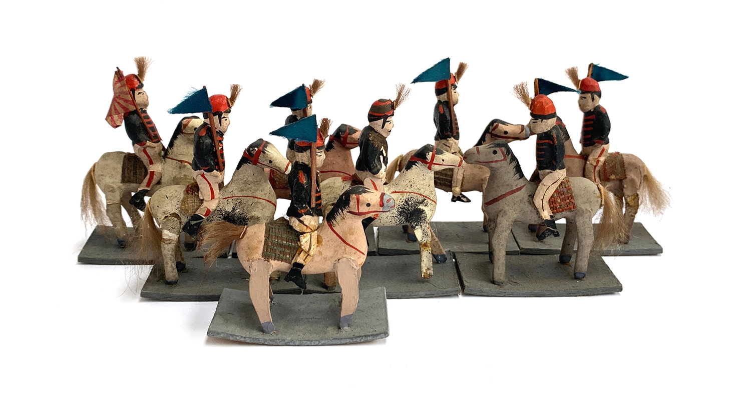 A collection of nine early 20th century model figures, of a Japanese cavalry regiment - Image 2 of 2