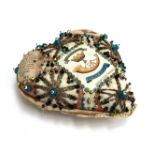 A WW1 beadwork heart shaped pin cushion/sweetheart cushion with regimental crest for Prince Albert's