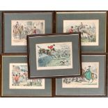 After John Leech, a set of five framed humorous hunting prints, each 13x18cm