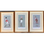 Three framed caricature prints after S. Tower, depicting a jockey, huntsman and a marksman, each